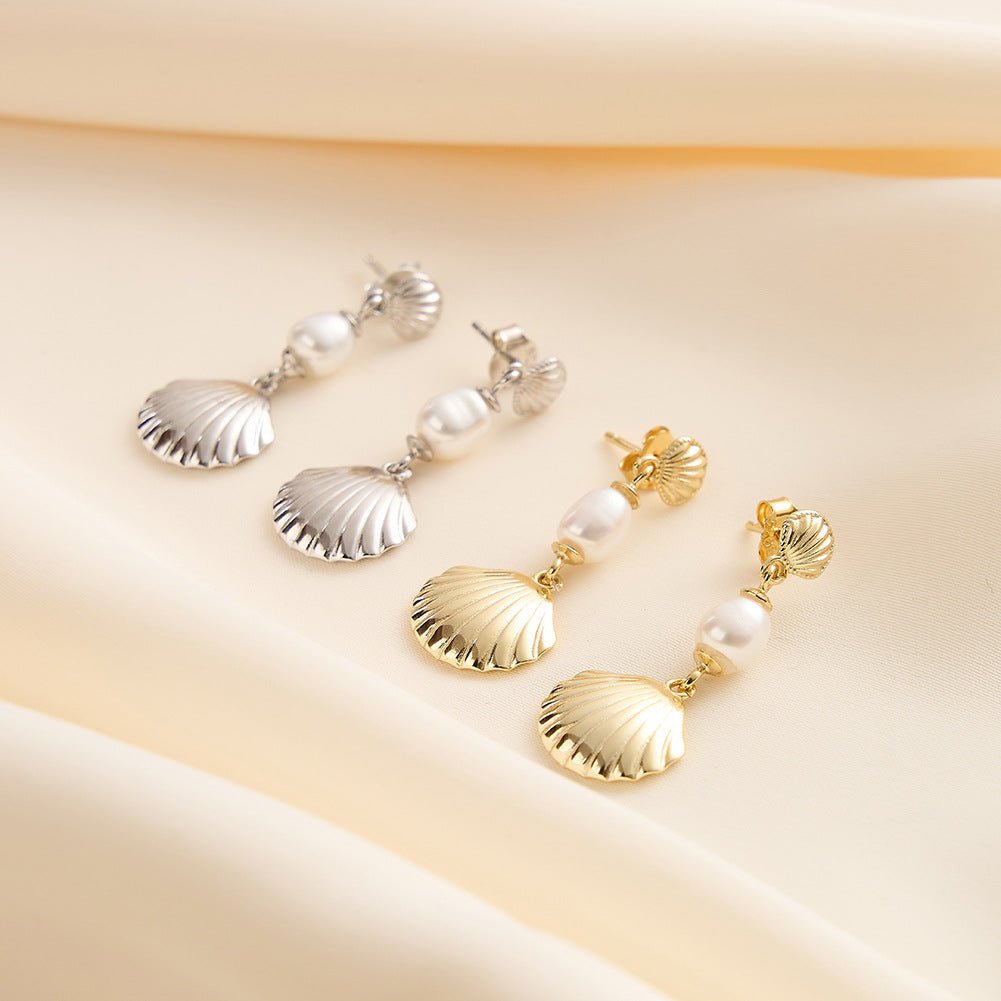 925 Sterling Silver Natural Pearl Earrings Fashion Jewelry Gift for Women Girl