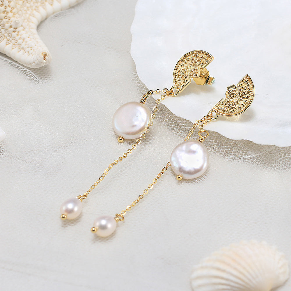925 Sterling Silver Natural Pearl Earrings Fashion Jewelry Gift for Women Girl