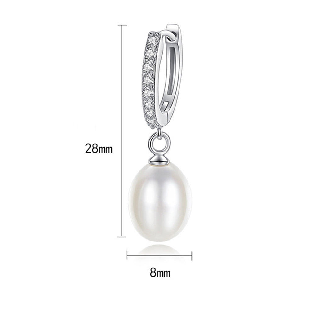 925 Sterling Silver Natural Pearl Drop Huggie Earrings Fashion Jewelry Gift for Women Girls