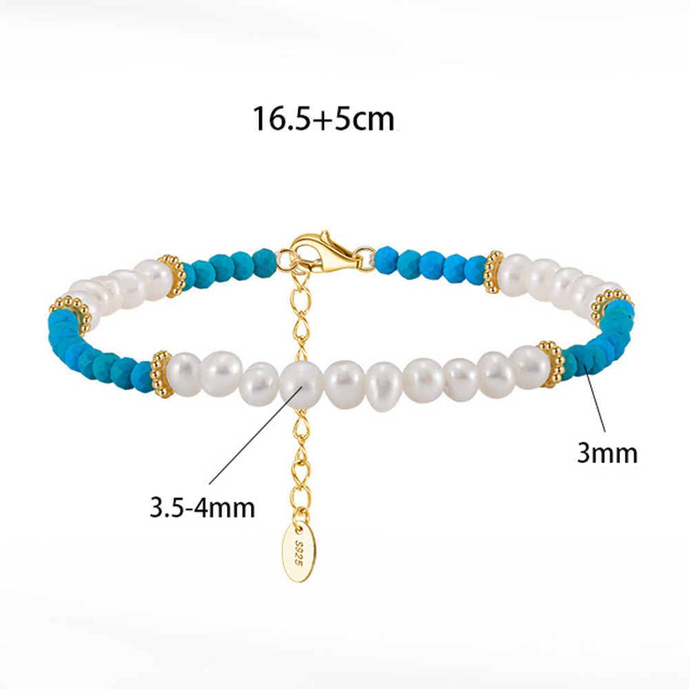 925 Sterling Silver Pearl Bracelet Fashion Jewelry Gift for Women Girls