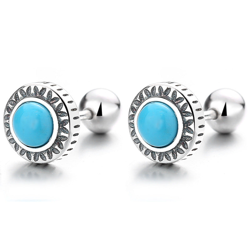 925 Sterling Silver Turquoise Screw Back Stud Earrings