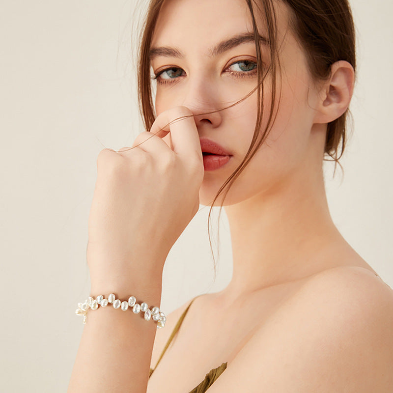 925 Sterling Silver Pearl Bracelet Fashion Jewelry Gift for Women Girls