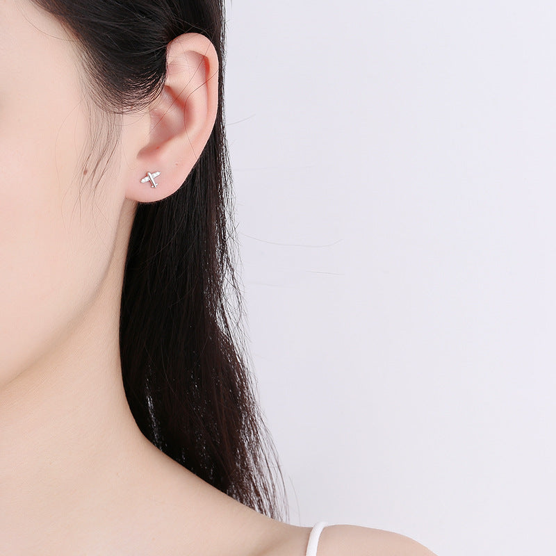 925 Sterling Silver Airplane Screw Back Stud Earrings