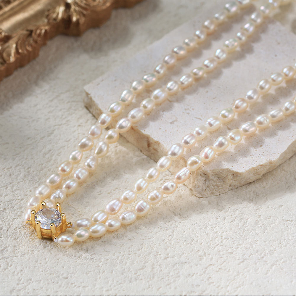 925 Sterling Silver Natural Pearl Necklace Fashion Jewelry Gift for Women Girls