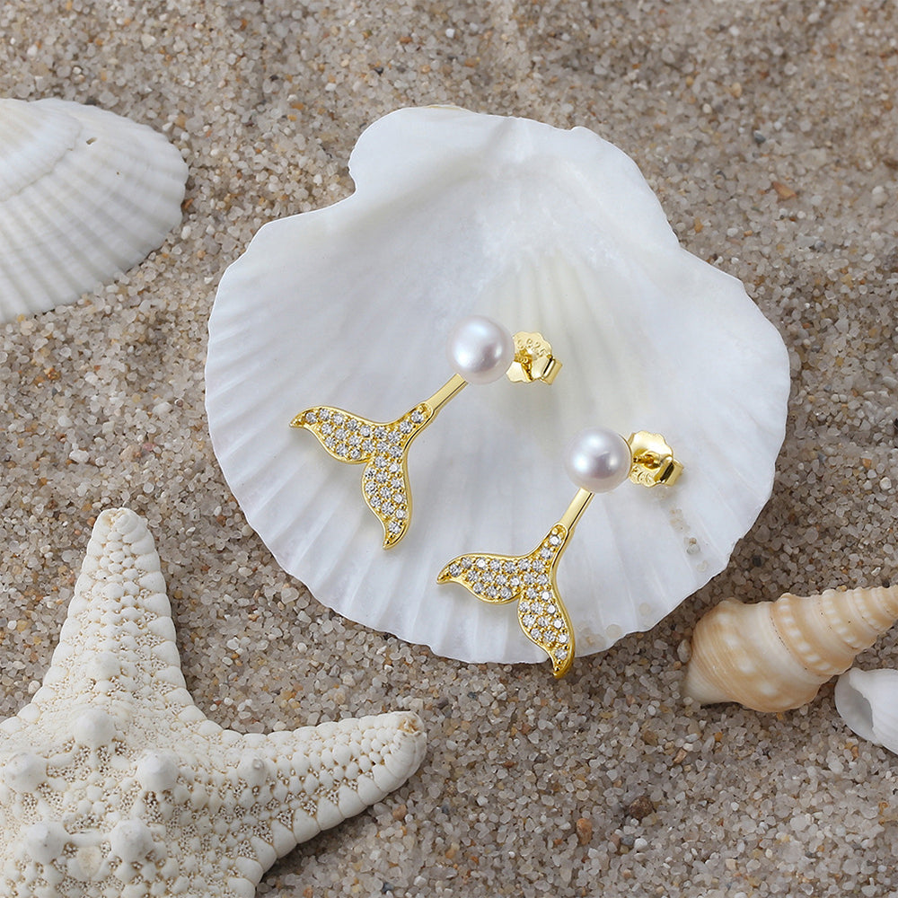 925 Sterling Silver Natural Pearl Earrings Fashion Jewelry Gift for Women Girl