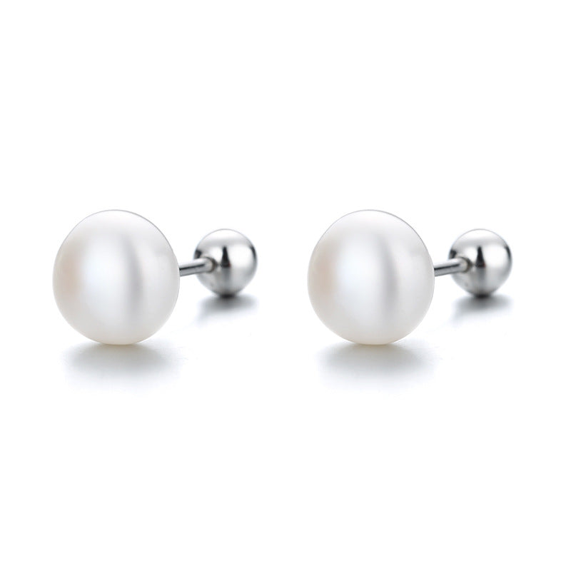 925 Sterling Silver Pearl Screw Back Stud Earrings