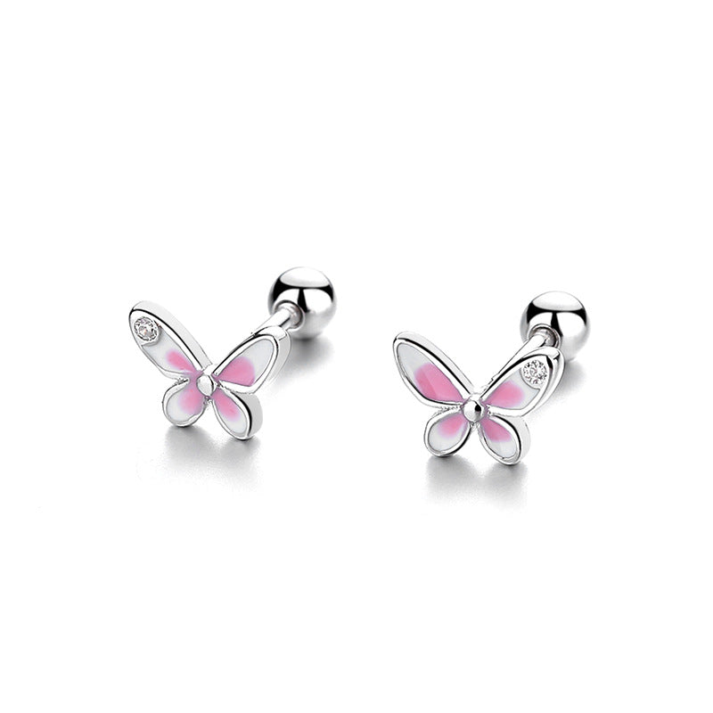 925 Sterling Silver Butterfly Screw Back Stud Earrings