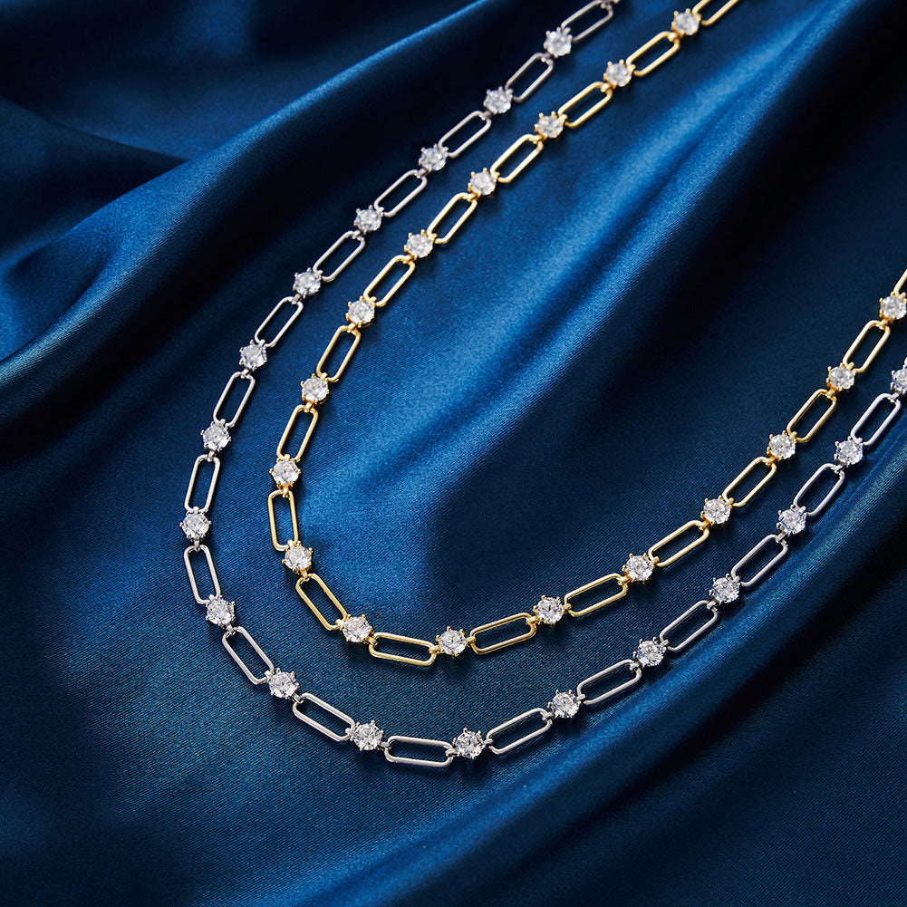 925 Sterling Silver Link Chain With Zircon