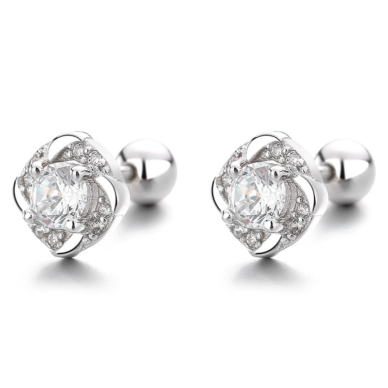 925 Sterling Silver Zircon Screw Back Stud Earrings
