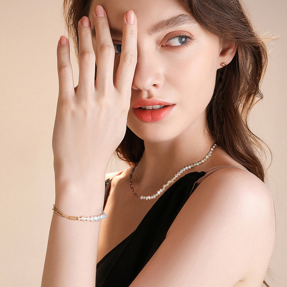 925 Sterling Silver Pearl Bracelet Fashion Jewelry Gift for Women Girls