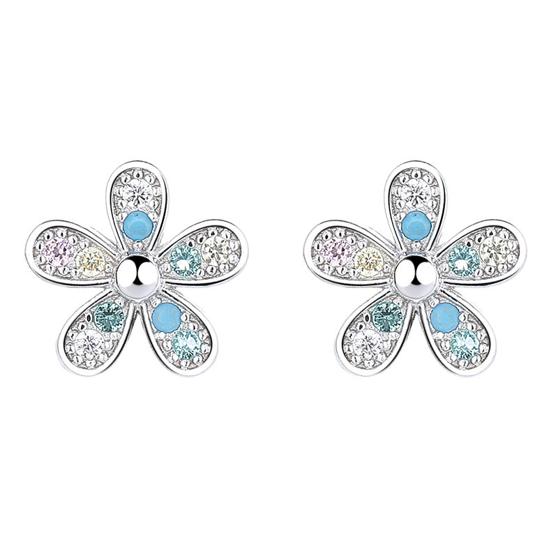 925 Sterling Silver Flower Screw Back Stud Earrings