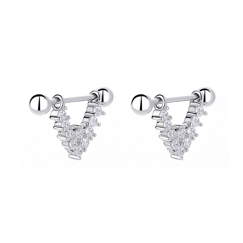 925 Sterling Silver V Screw Back Stud Earrings