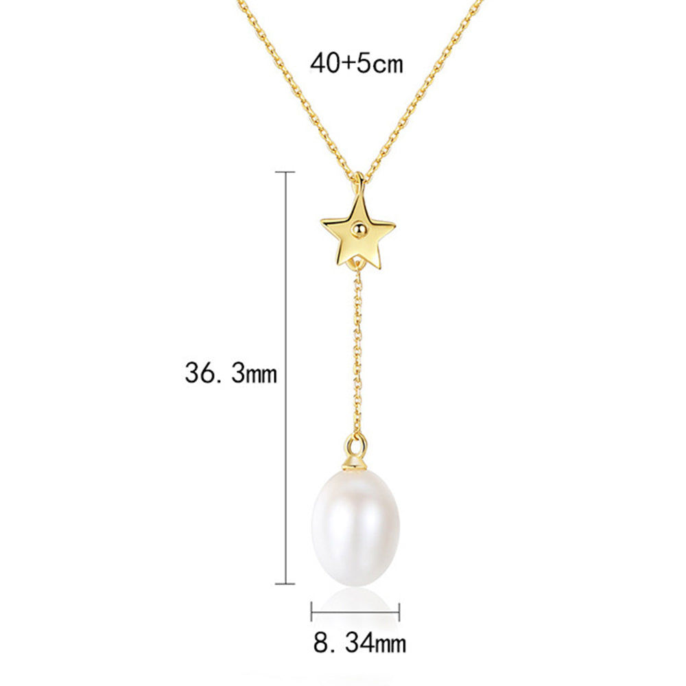 925 Sterling Silver Natural Pearl Drop Necklace Fashion Jewelry Gift for Women Girls