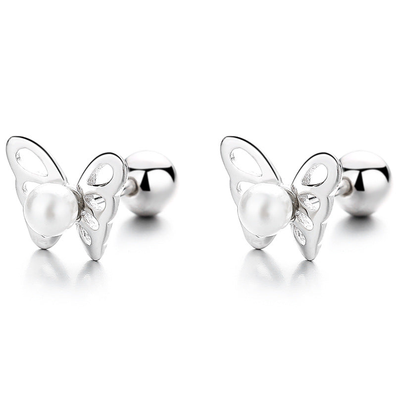 925 Sterling Silver Butterfly Screw Back Stud Earrings