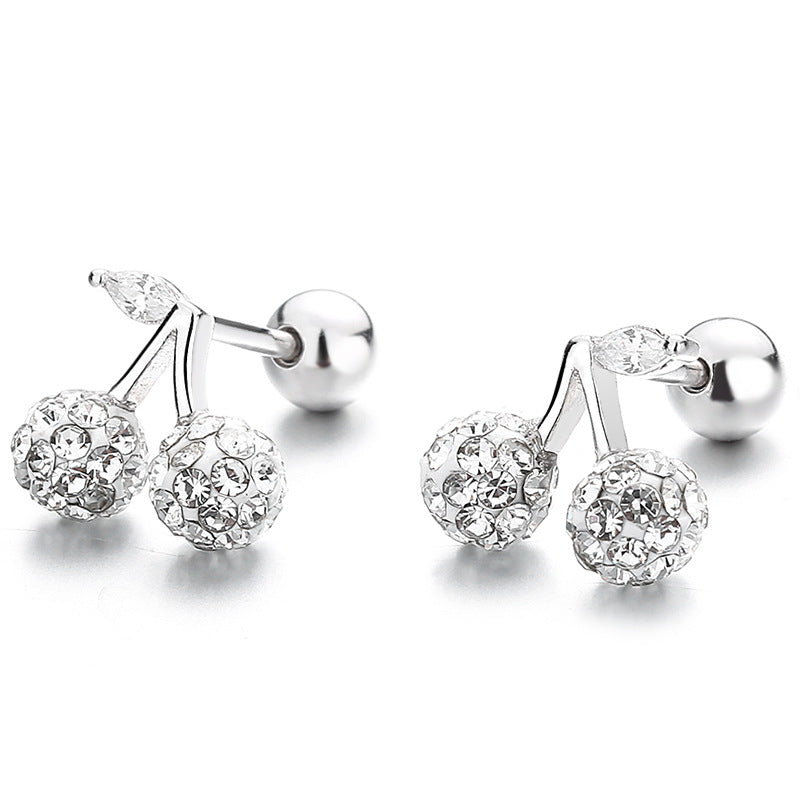 925 Sterling Silver Cherry Screw Back Stud Earrings