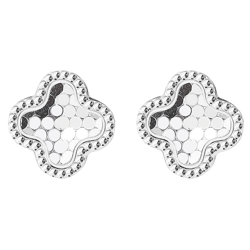 925 Sterling Silver Four Clover Leaf Screw Back Stud Earrings