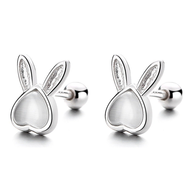 925 Sterling Silver Rabbit Screw Back Stud Earrings