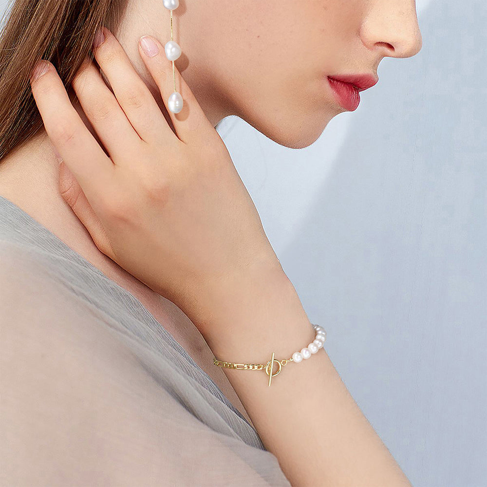 925 Sterling Silver Pearl Bracelet Fashion Jewelry Gift for Women Girls