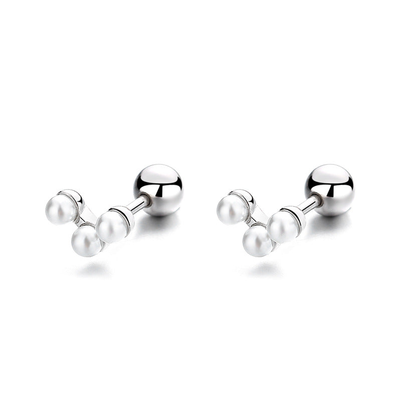 925 Sterling Silver Pearl Screw Back Stud Earrings