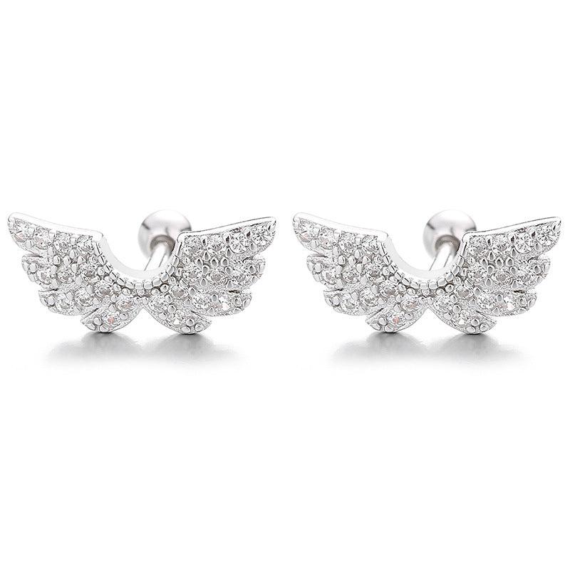 925 Sterling Silver Wings Screw Back Stud Earrings