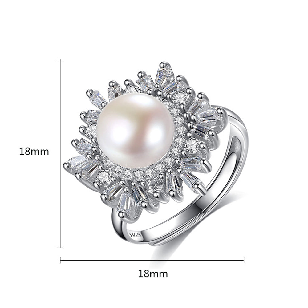 925 Sterling Silver Natural Pearl Ring Fashion Jewelry Gift for Women Girls