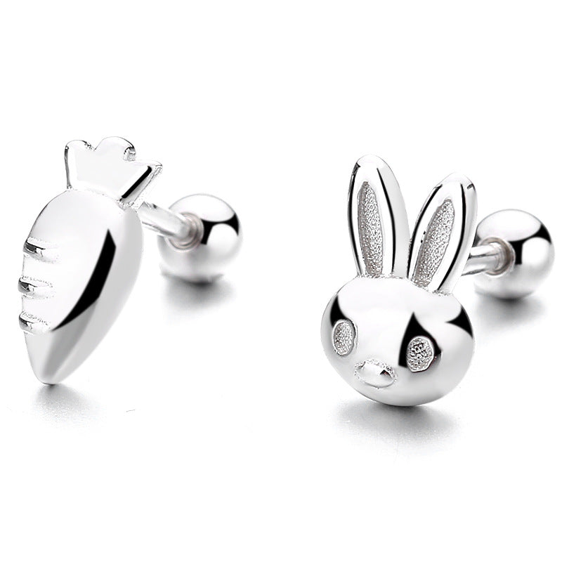 925 Sterling Silver Rabbit Carrot Screw Back Stud Earrings