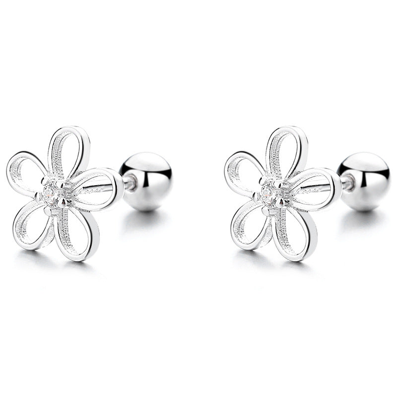 925 Sterling Silver Flower Screw Back Stud Earrings