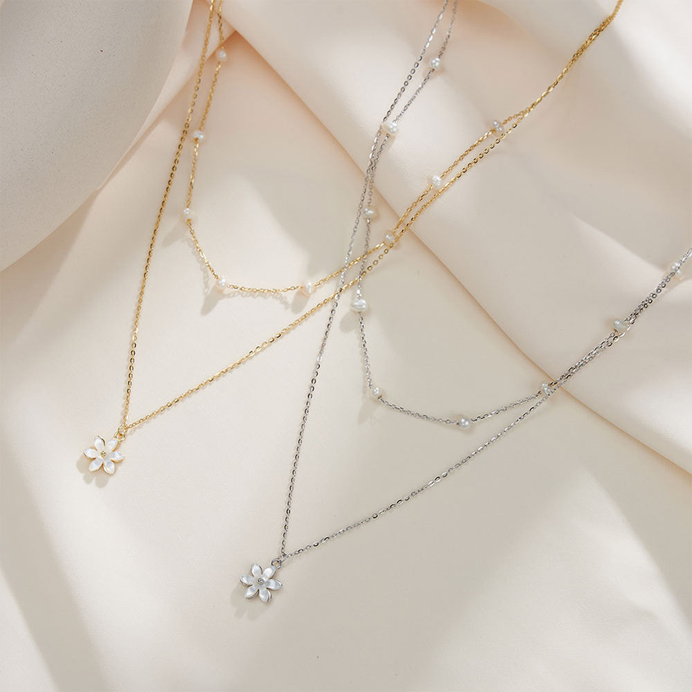 925 Sterling Silver Natural Pearl Necklace Fashion Jewelry Gift for Women Girls