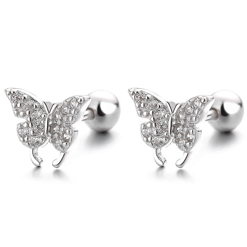 925 Sterling Silver Butterfly Screw Back Stud Earrings