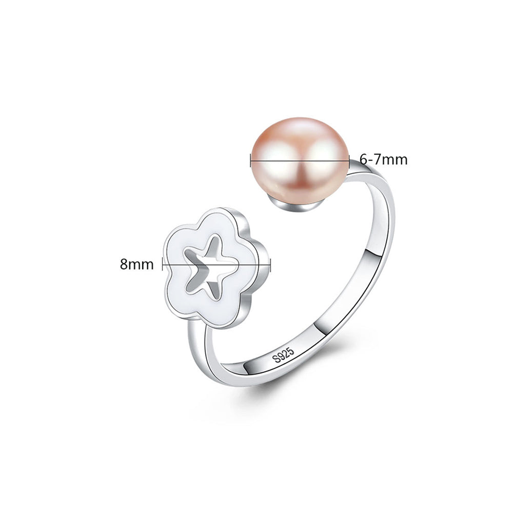 925 Sterling Silver Natural Pearl Ring Fashion Jewelry Gift for Women Girls