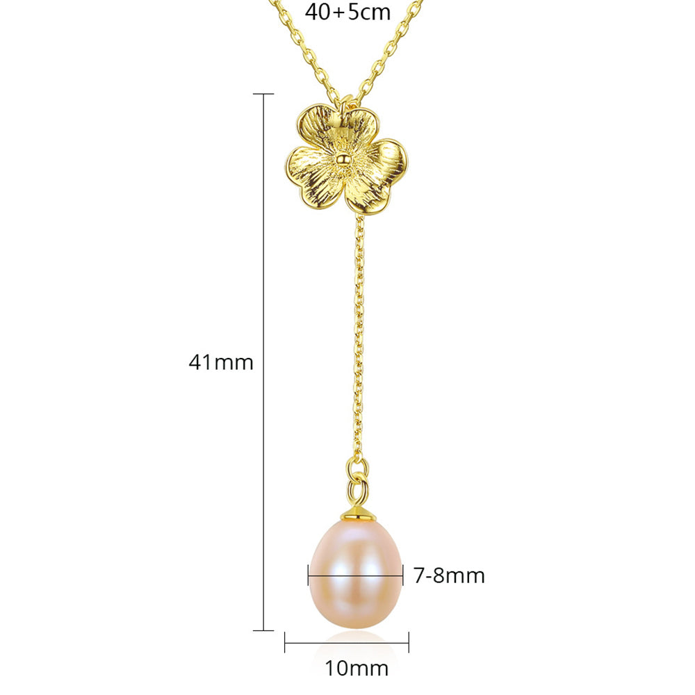 925 Sterling Silver Natural Pearl Drop Necklace Fashion Jewelry Gift for Women Girls