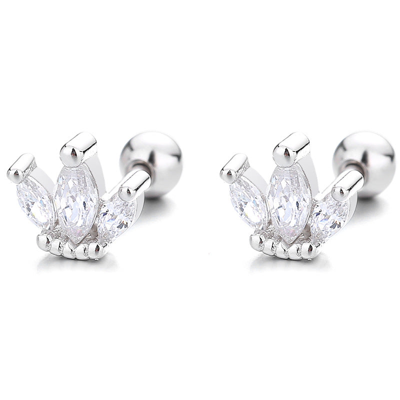 925 Sterling Silver Crown Screw Back Stud Earrings
