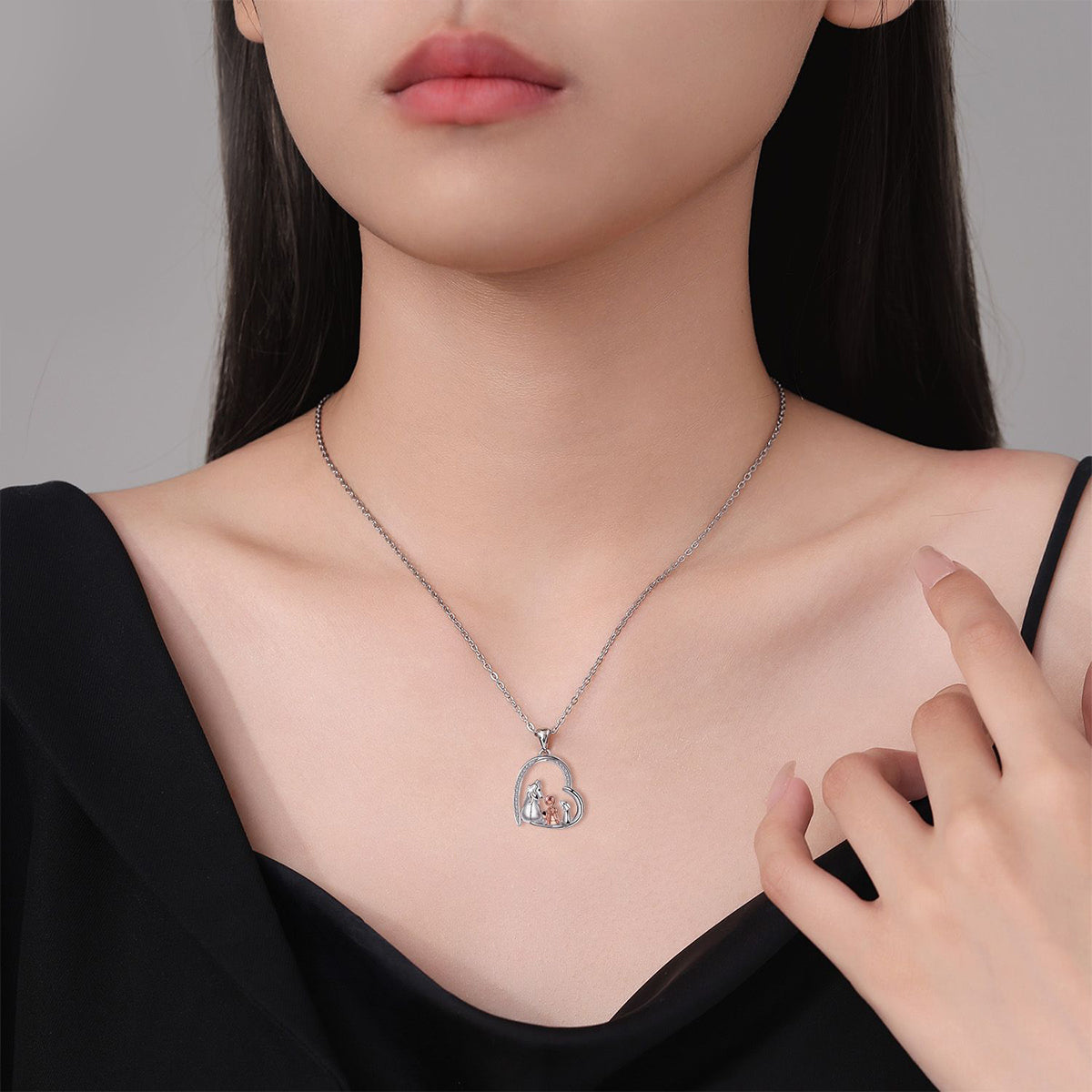Copper With Silver/Rosgold Plated Heart Pendant Necklace