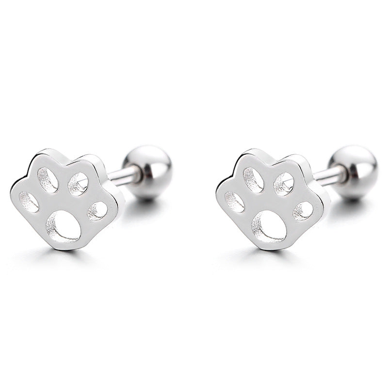 925 Sterling Silver Paw Screw Back Stud Earrings