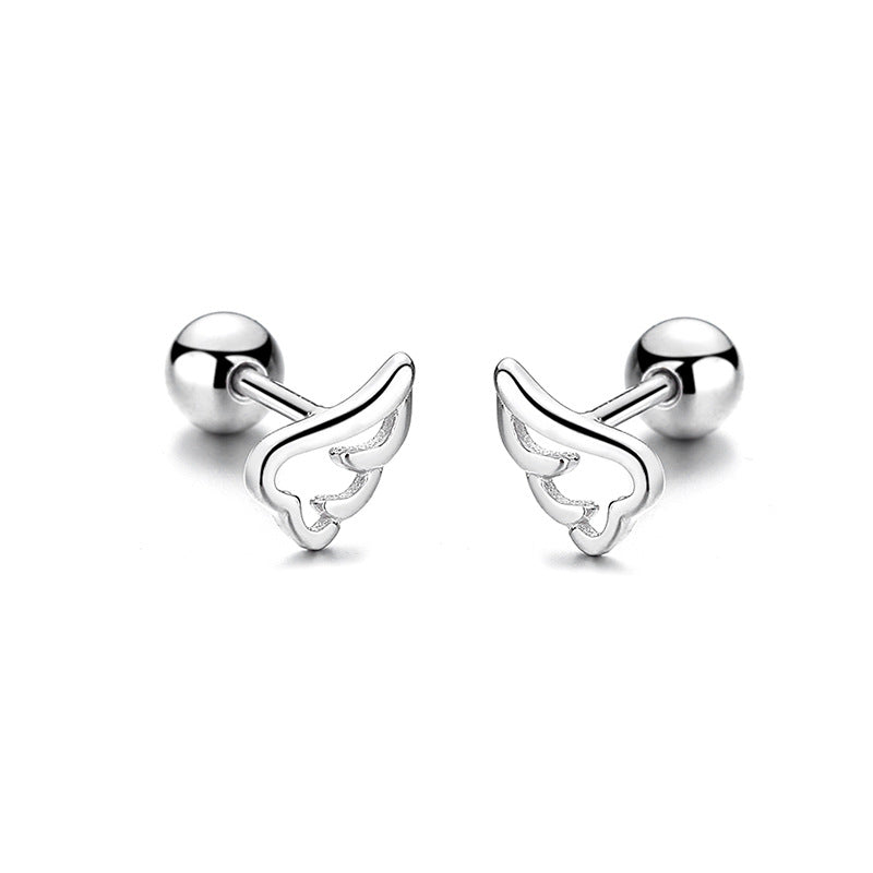 925 Sterling Silver Wings Screw Back Stud Earrings