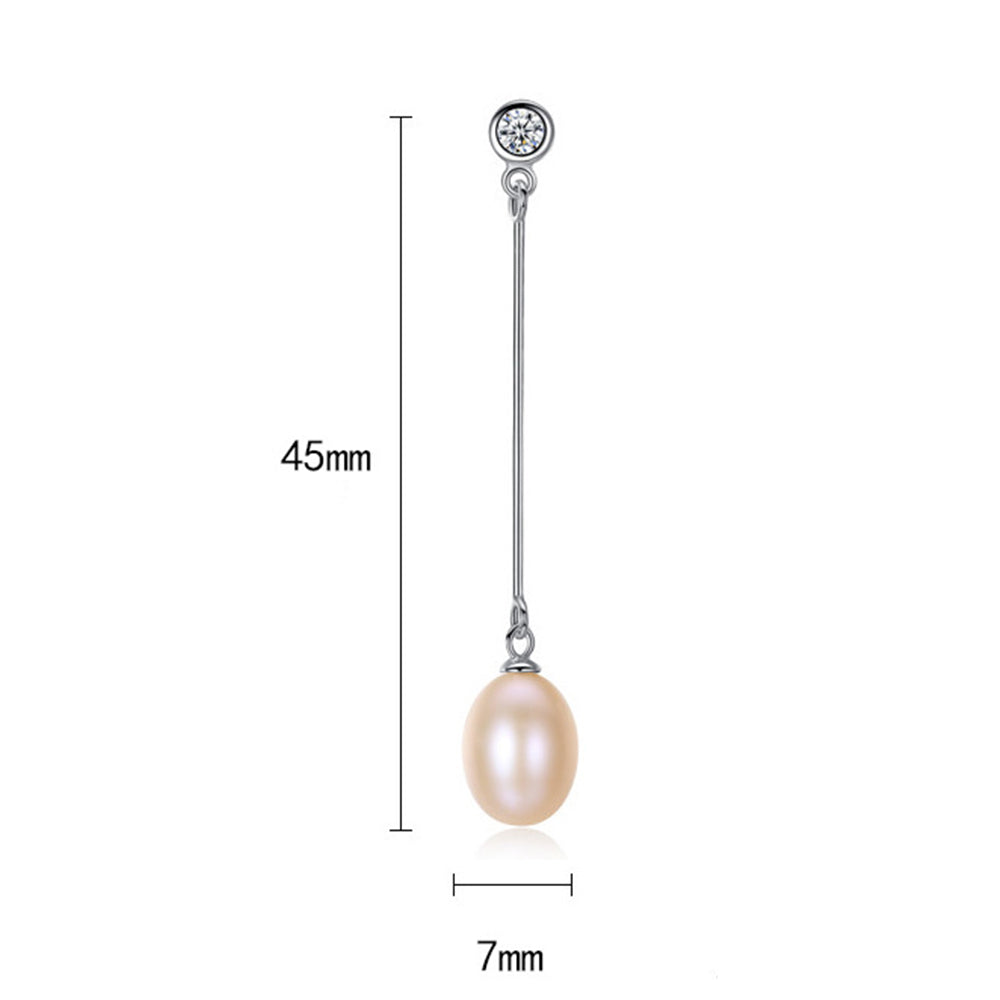 925 Sterling Silver Natural Pearl Long Drop Earrings Fashion Jewelry Gift for Women Girls