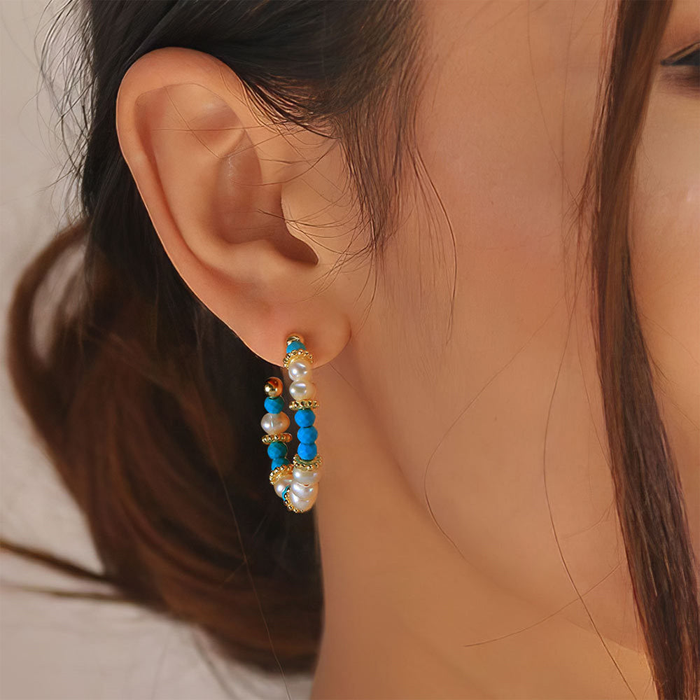 925 Sterling Silver Natural Pearl Earrings Fashion Jewelry Gift for Women Girl