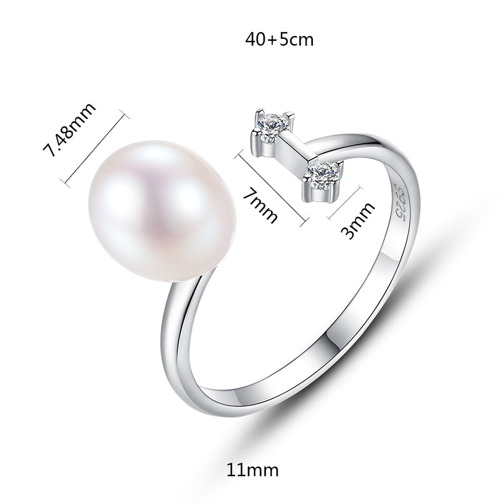 925 Sterling Silver Natural Pearl Ring Fashion Jewelry Gift for Women Girls