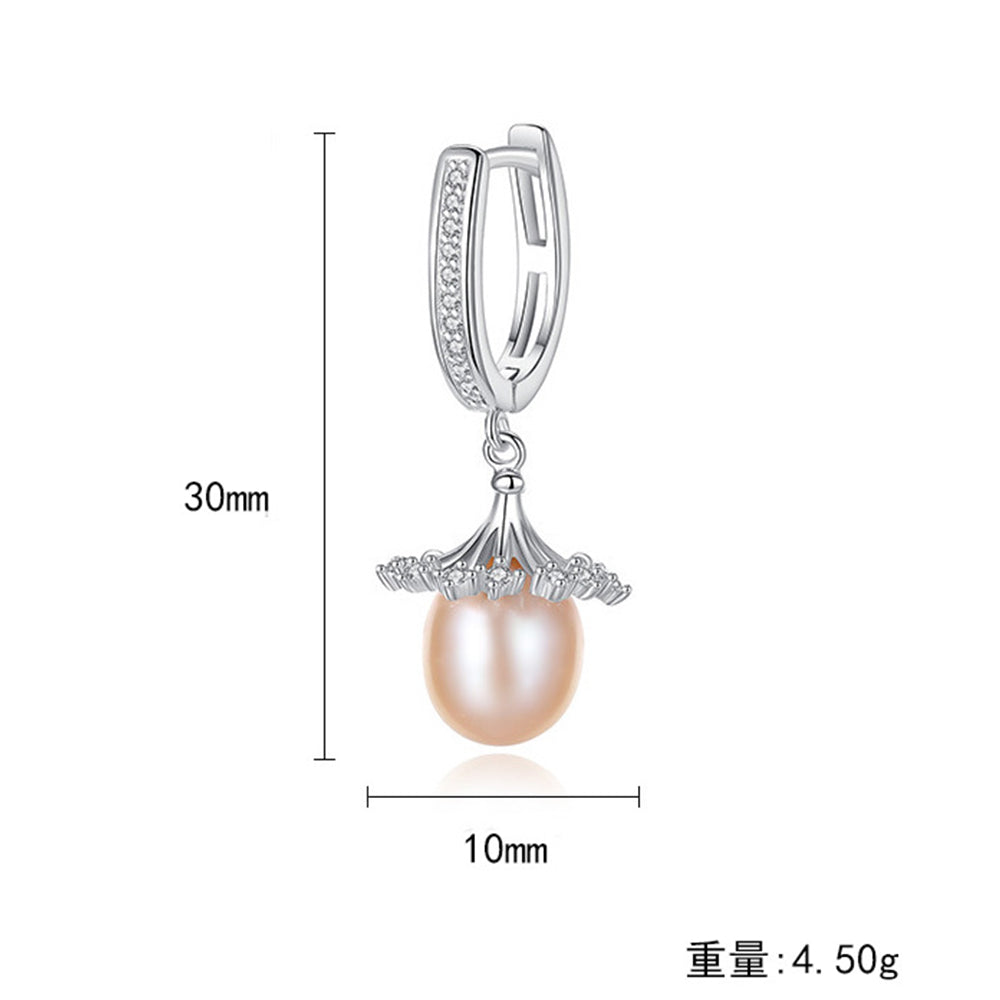 925 Sterling Silver Natural Pearl Drop Huggie Earrings Fashion Jewelry Gift for Women Girls
