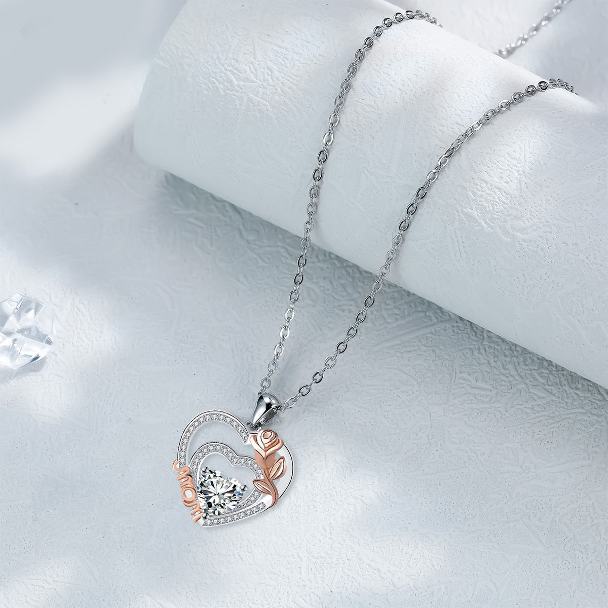 Copper With Silver/Rosegold Plated Heart Mom Pendant Necklace