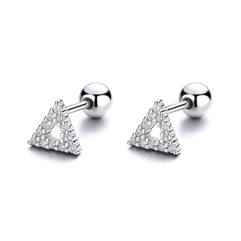 925 Sterling Silver Triangle Screw Back Stud Earrings