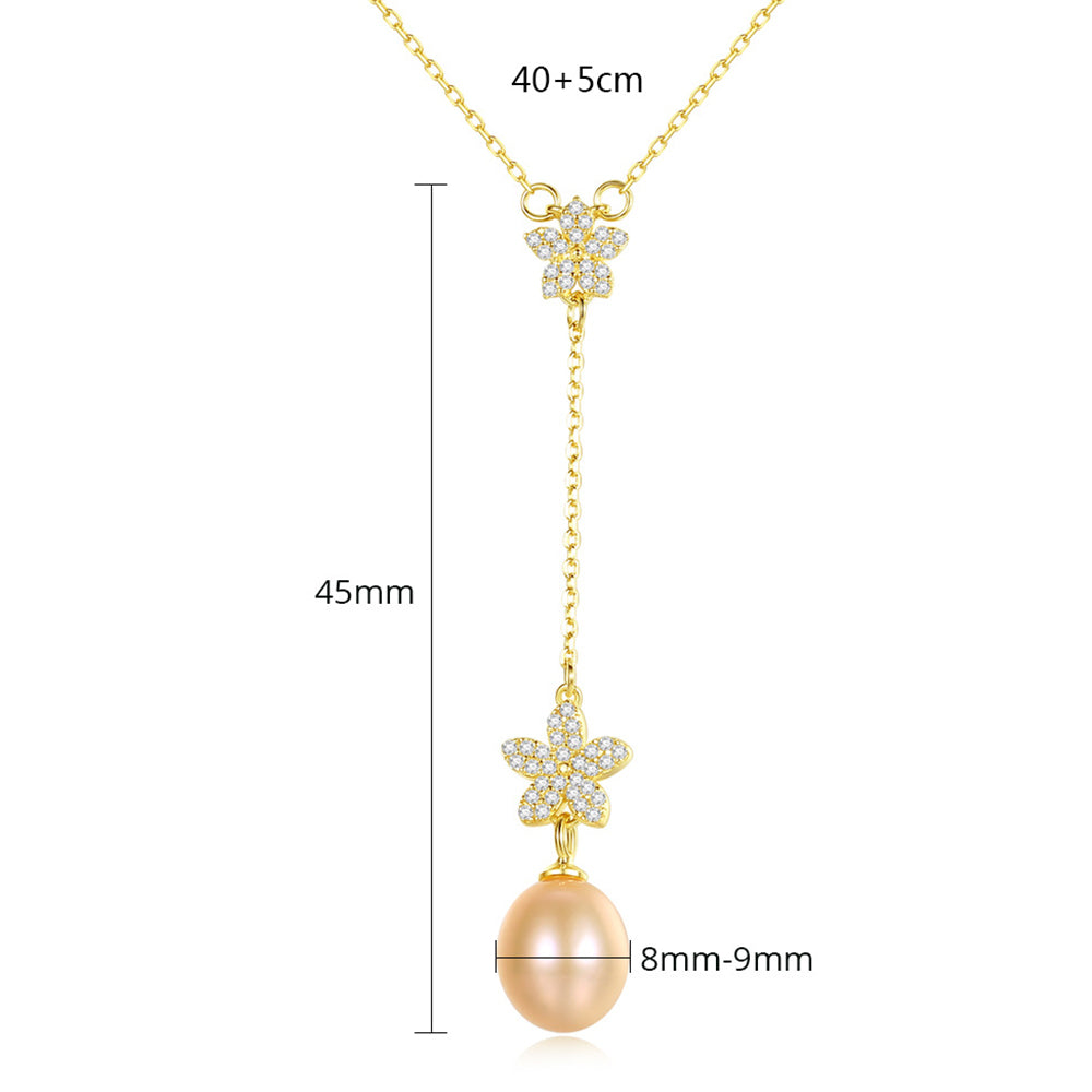 925 Sterling Silver Natural Pearl Drop Necklace Fashion Jewelry Gift for Women Girls