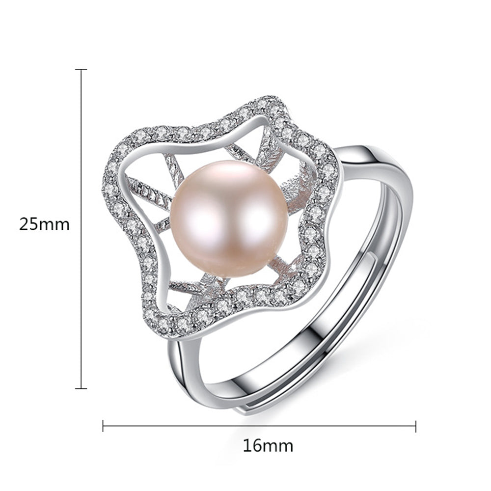 925 Sterling Silver Natural Pearl Ring Fashion Jewelry Gift for Women Girls