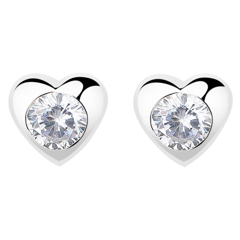 925 Sterling Silver Heart Screw Back Stud Earrings