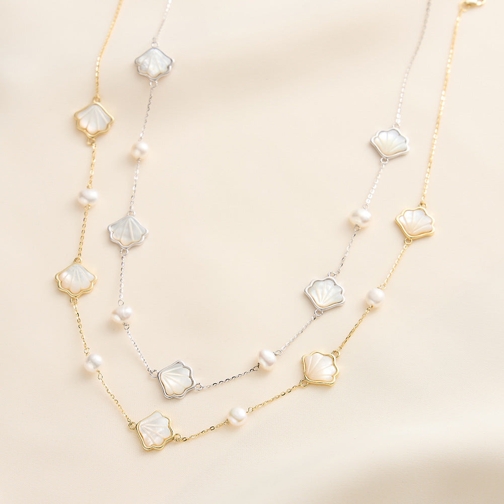 925 Sterling Silver Natural Pearl Necklace Fashion Jewelry Gift for Women Girls