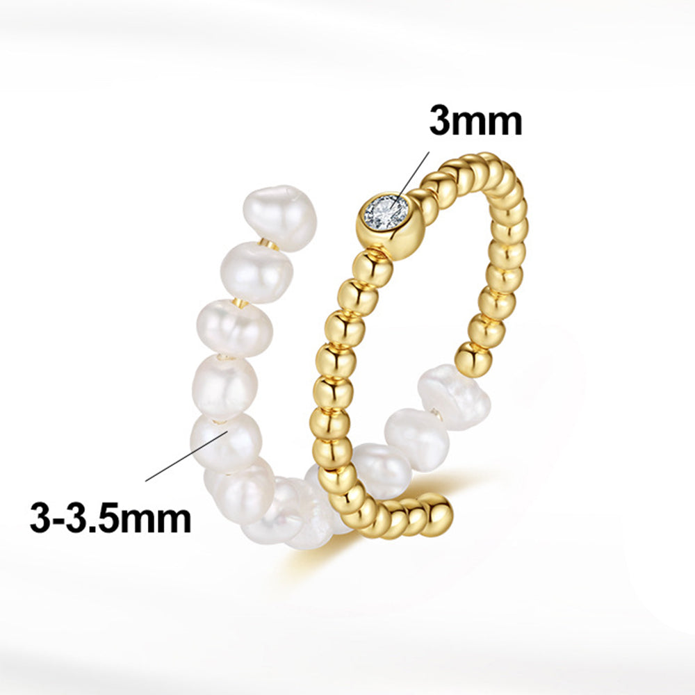 925 Sterling Silver Natural Pearl Ring Fashion Jewelry Gift for Women Girls