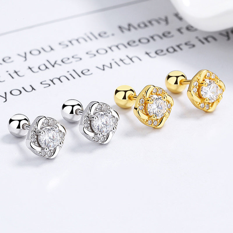925 Sterling Silver Zircon Screw Back Stud Earrings