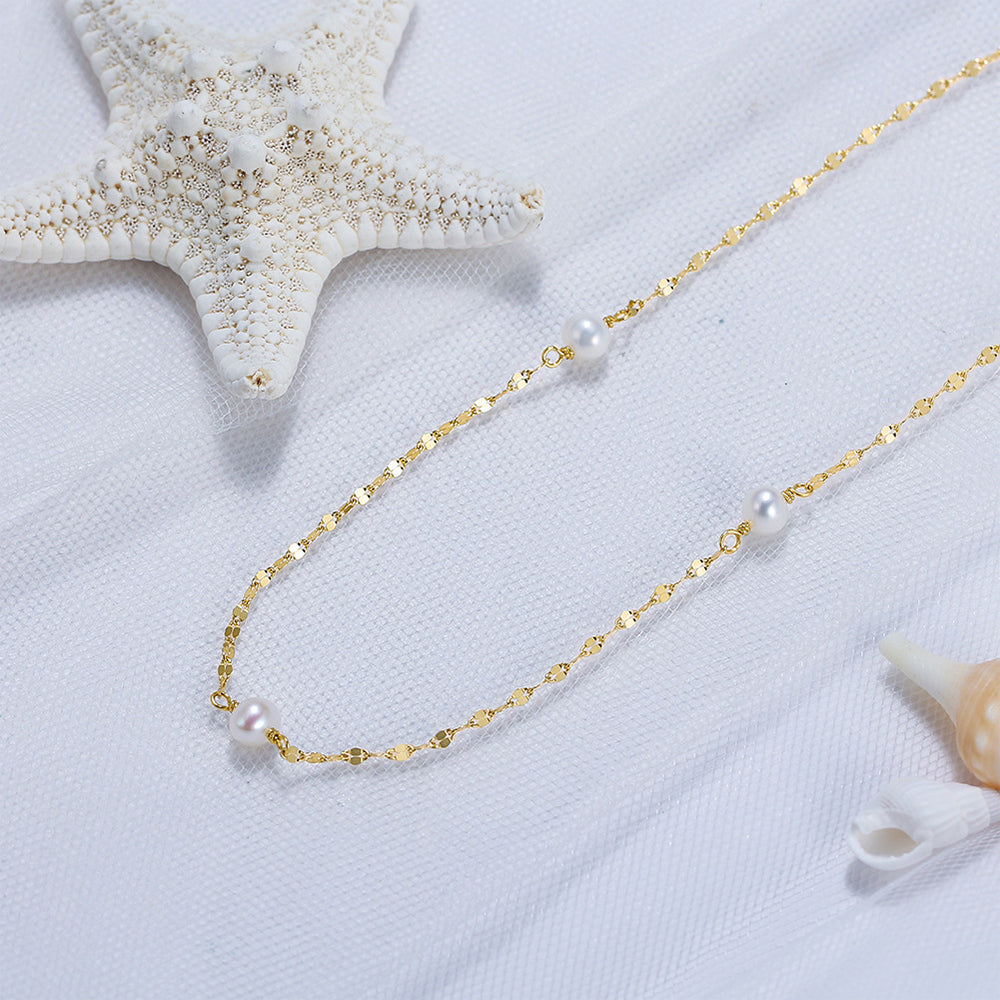 925 Sterling Silver Natural Pearl Necklace Fashion Jewelry Gift for Women Girls