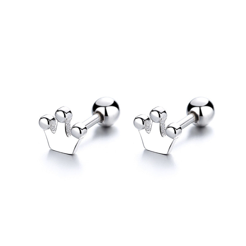 925 Sterling Silver Crown Screw Back Stud Earrings