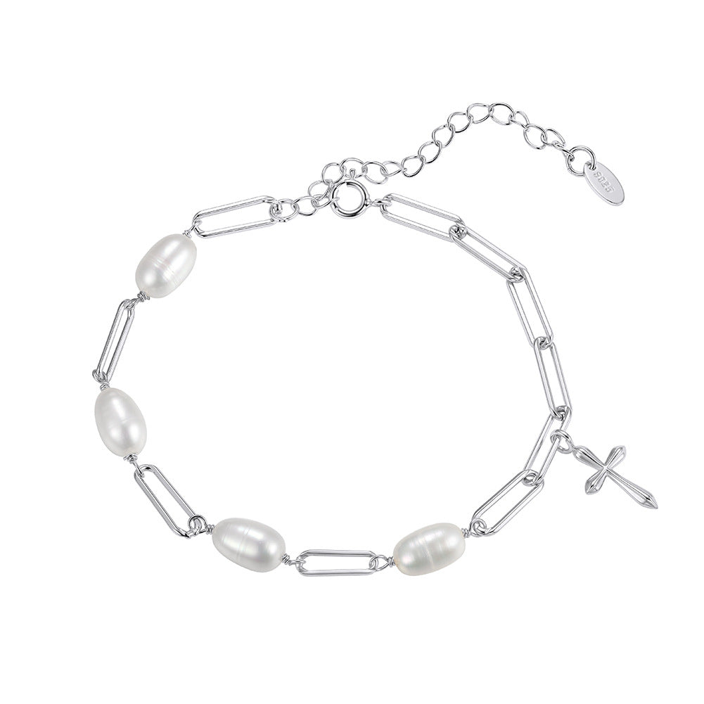 Pulsera de perlas de plata de ley 925, joyería de moda, regalo para mujeres y niñas.